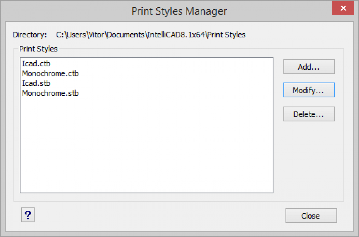 IntelliCAD Print Styles Manager
